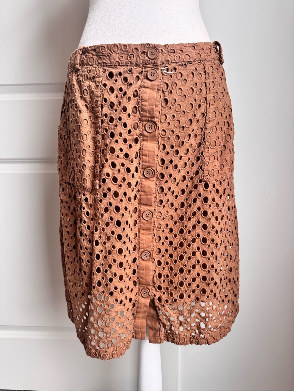 Esprit Brown Eyelet Button-Front Skirt
